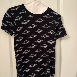 Forever 21 Black Tee with White Planet Saturn Print - Size Small